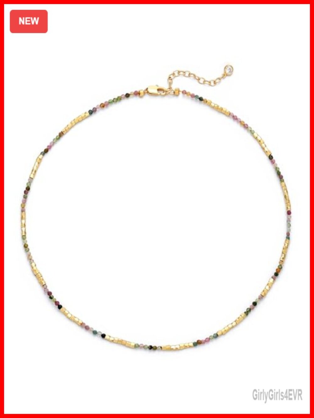 Beaded Gemstone Choker Necklace 14K Gold Plated Natural Stone Boho